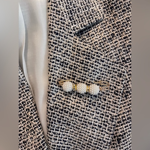 BACK BAY TWEED DOUBLE BREASTED BLAZER MADE IN USA FREE PEARL SAFETY PIN BROOCH - Picture 6 of 7